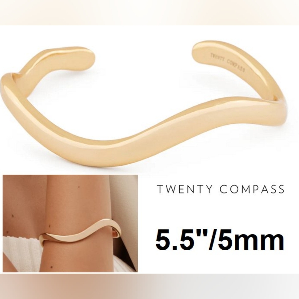 Twenty Compass Curves Bracelet, 14k Gold Plated Stainless Steel, NWOT